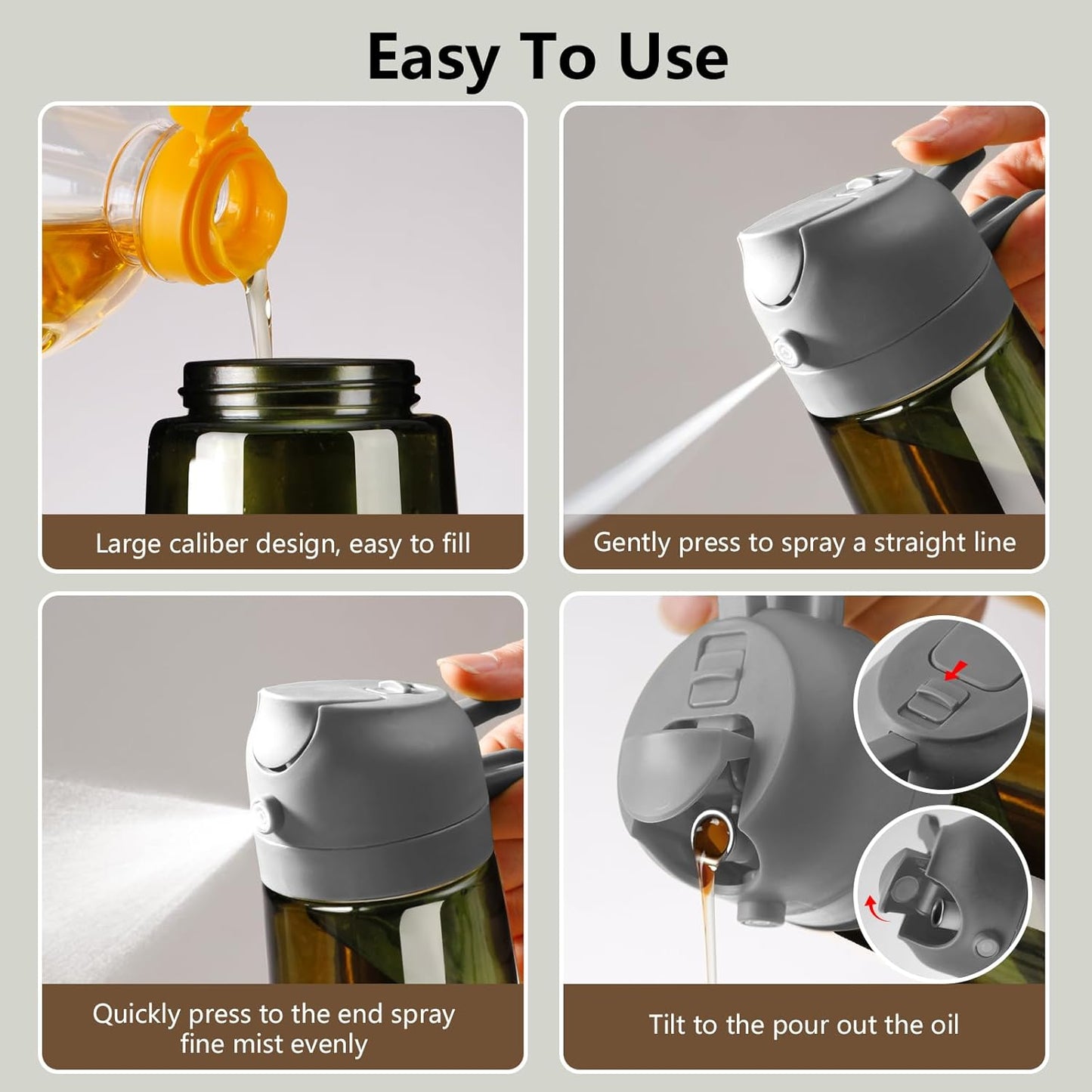 SWEET VIEW Olive Oil Dispenser - 16oz Glass Light-Proof Sprayer for Cooking, Salad & BBQ
