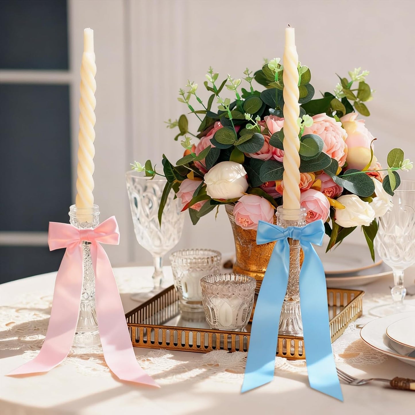 Maquita Christmas Candlestick Bows - 48 Pcs Large Self-Adhesive Decorations | 13 x 3.7 Inch, 4 Colors