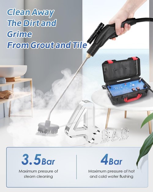 High Pressure Steam Cleaner - 1700W Heavy Duty Portable Steamer for Grout, Tile & Auto | 110V