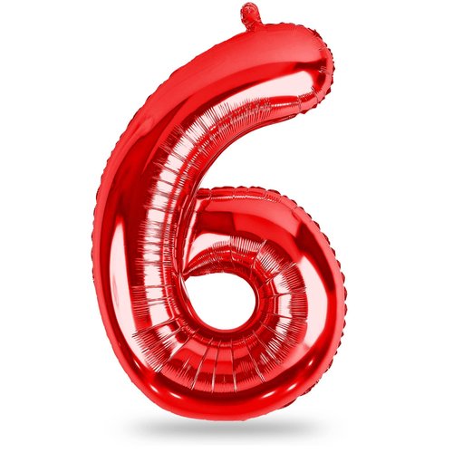 40 Inch Red Large Numbers Balloons 6, Self Inflating Digit 6 Helium Balloons for 6th Girls Boys, Foil Mylar Big Number Balloons Set 0-9 for Women Men Birthday Party Anniversary Supplies Decorations
