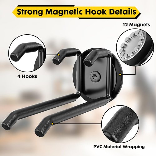 E-Blackpro Strong Magnetic Hooks - Heavy Duty 20lb Hold for Garage Utility Storage | 4 Pack for Tools & More