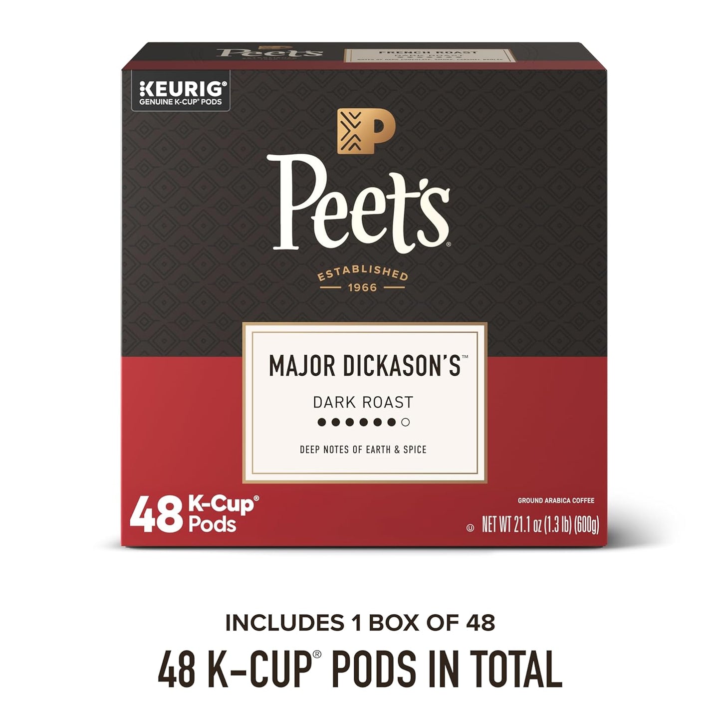 Peet's Coffee Dark Roast K-Cup Pods - 100% Arabica Major Dickason's Blend, 48 Count