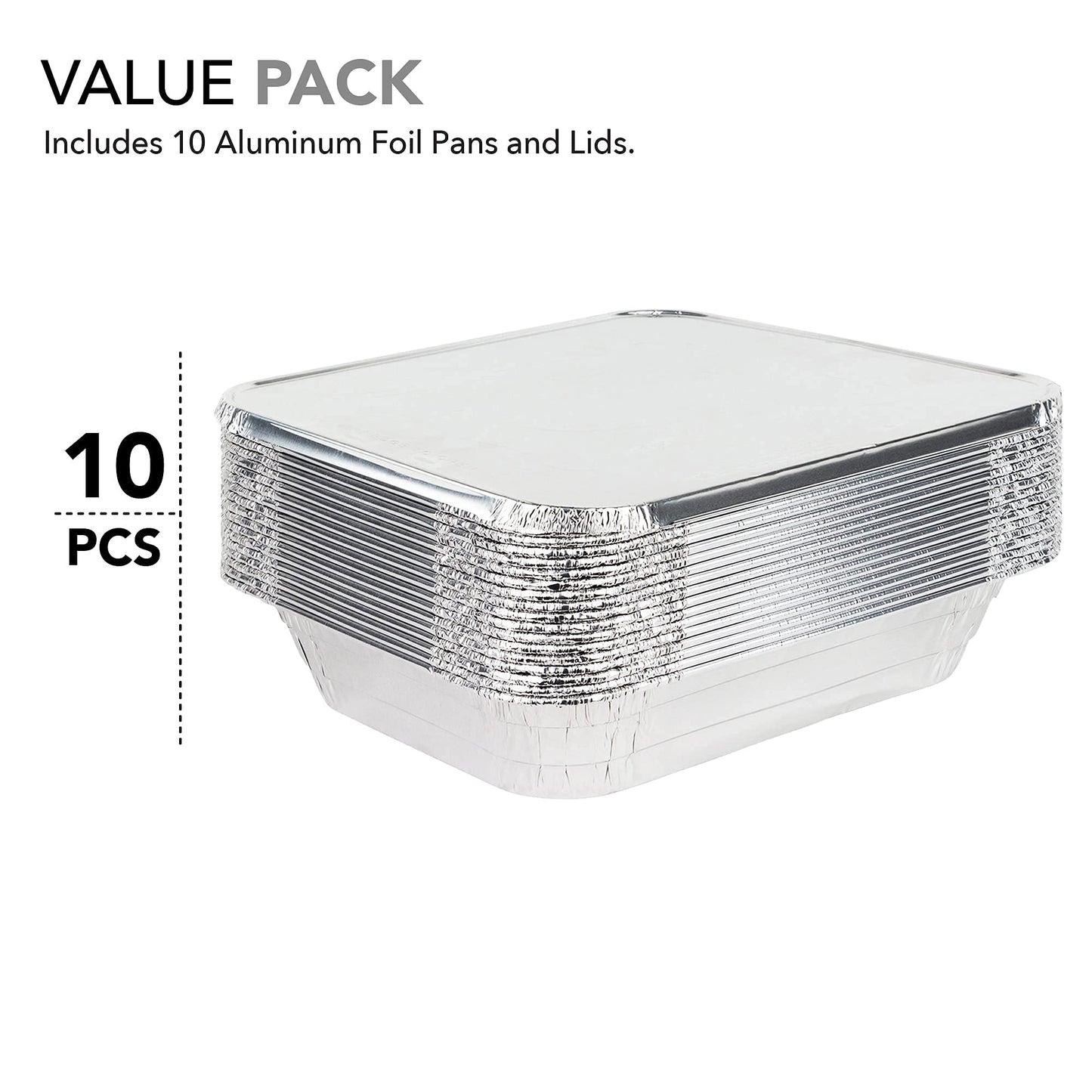 Stock Your Home 9x13 Aluminum Trays with Lids (10 Pack) – Disposable Half Size Deep Pans for Cooking, Storage, BBQ, Grilling, Catering