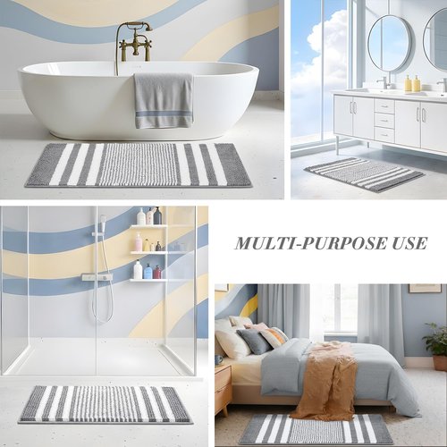 BSICPRO Bath Rugs - Extra Soft Shaggy Chenille | Non-Slip, Quick Dry, Machine Washable | 30x20 Inch, Light Grey