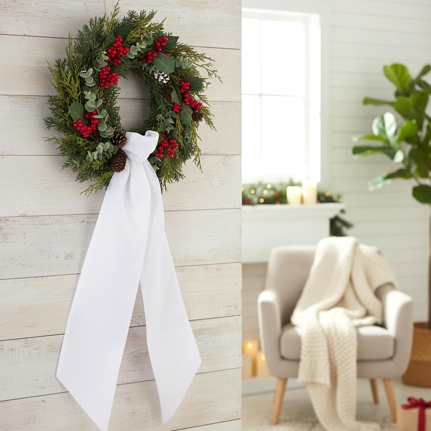 Regine Switzerland 4 Pcs White Wreath Sash - 4.5'' x 56'' Blank Decor for Holidays & Events