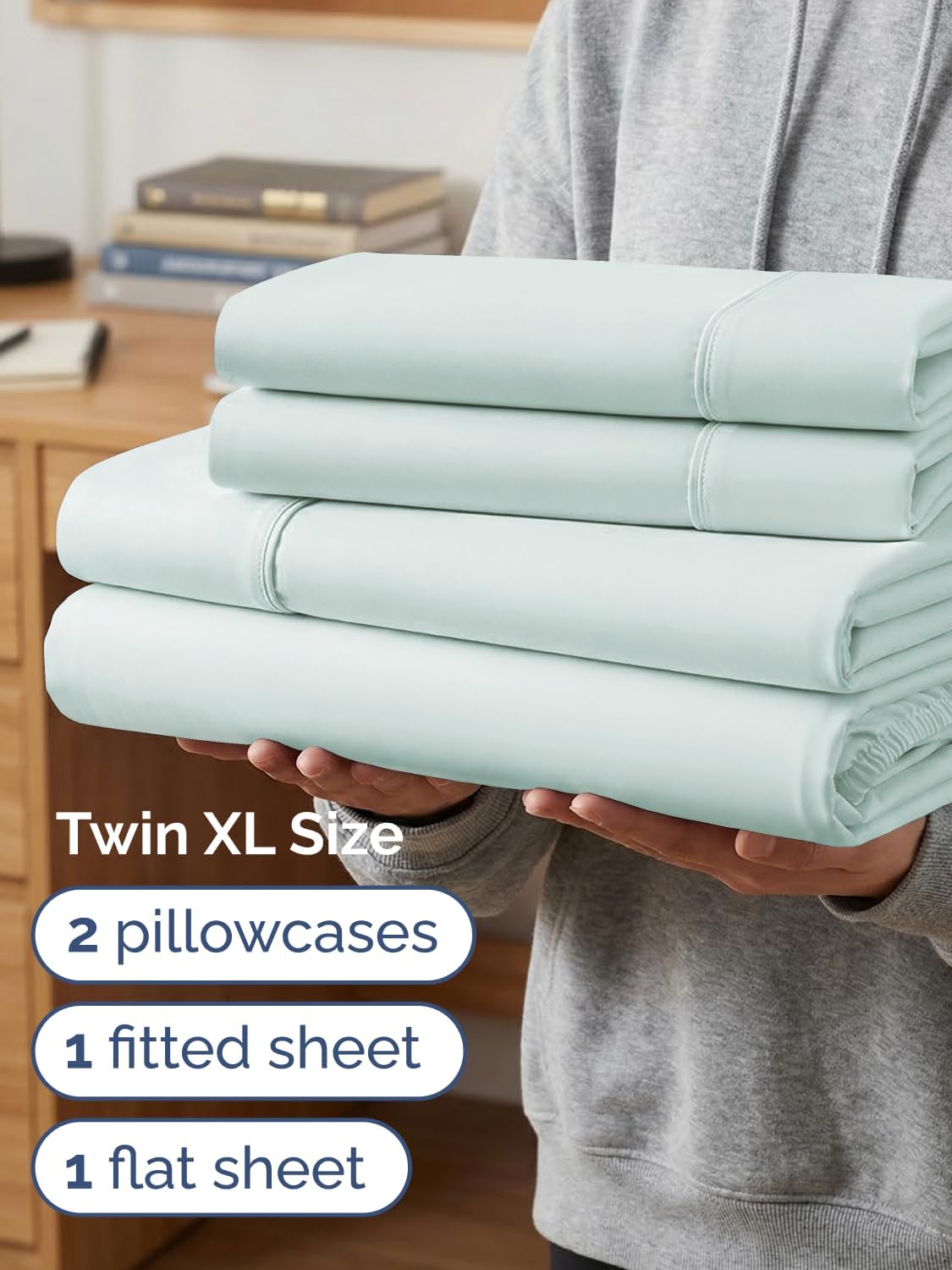 Skiennix Extra Deep Twin XL Sheet Set | 4-Piece Breathable Cooling Bedding - Soft, Wrinkle-Free Ice Blue