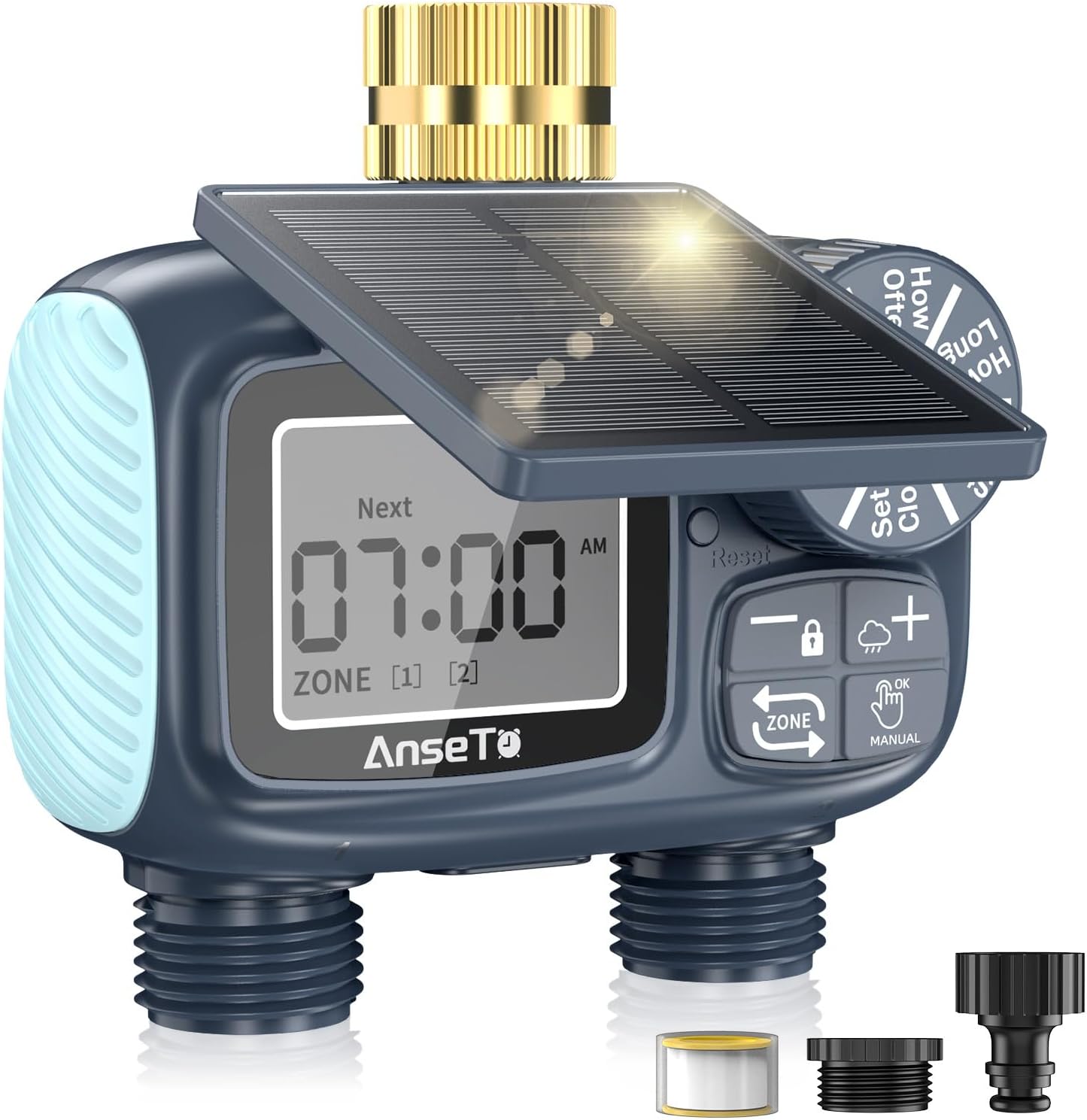 Skiennix Solar Sprinkler Timer - Programmable Brass Inlet Hose Timer for Efficient Garden Watering | 2 Outlet