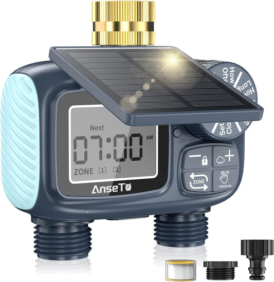 Skiennix Solar Sprinkler Timer - Programmable Brass Inlet Hose Timer for Efficient Garden Watering | 2 Outlet