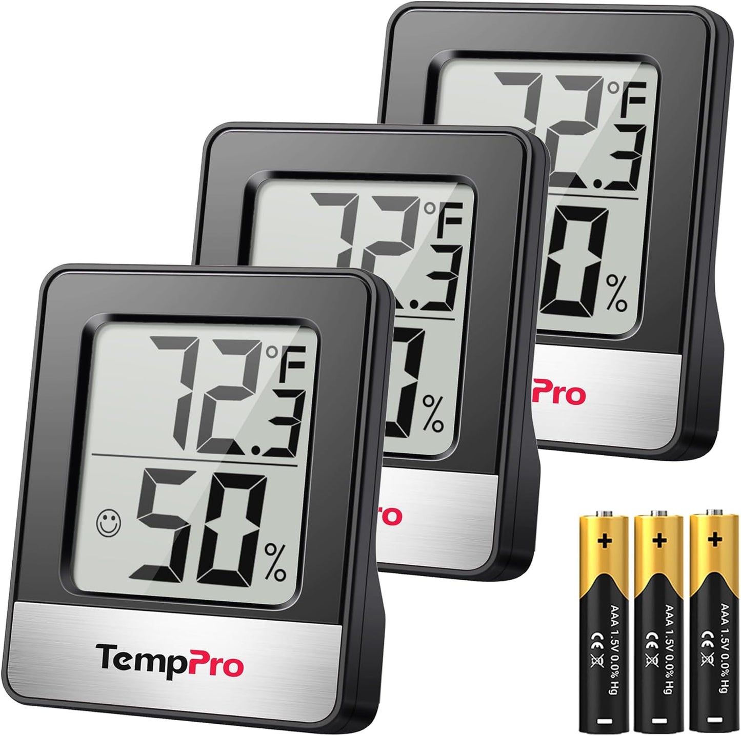 TempPro TP49 Digital Hygrometer | 3-Piece Indoor Thermometer & Humidity Meter - Black
