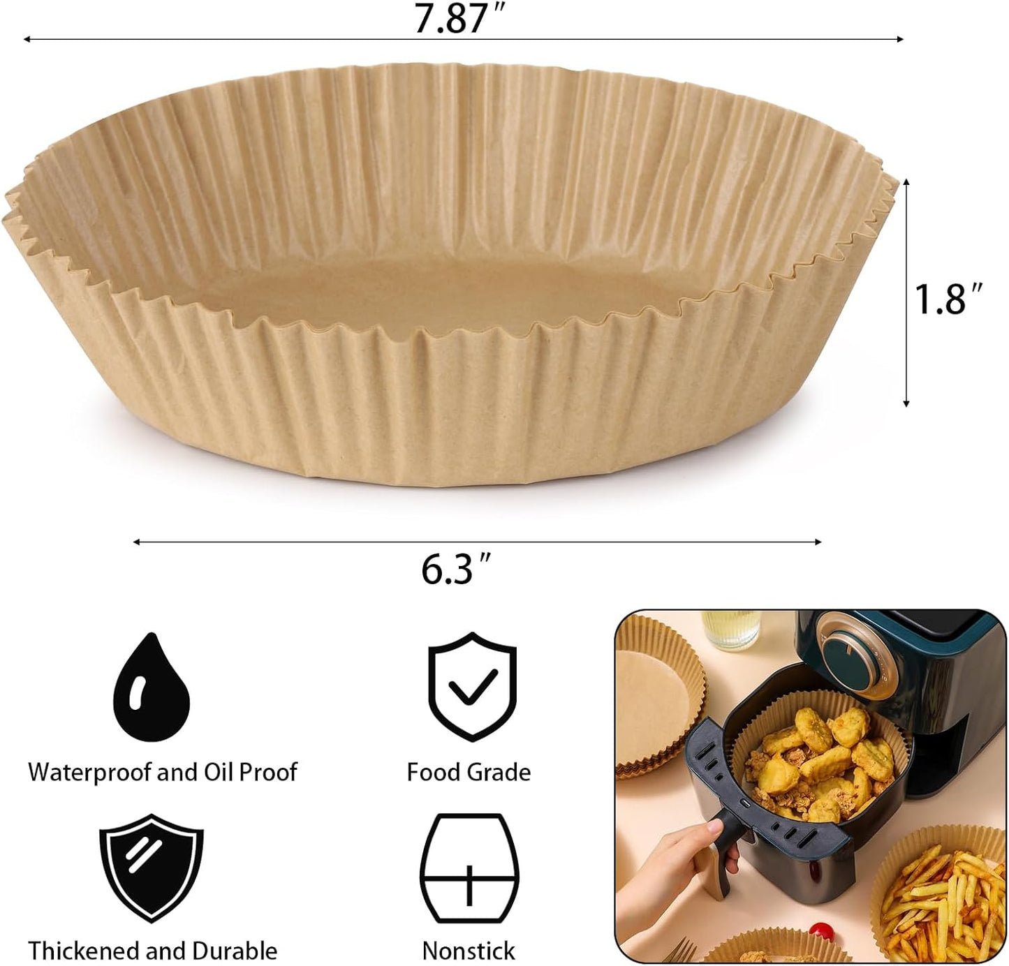 Skiennix Air Fryer Disposable Paper Liners - 200 Pcs Non-Stick Parchment for Baking & Roasting | 6.3 Inch