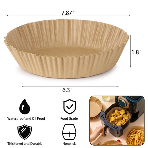 200Pcs Air Fryer Disposable Paper Liner, Round Non-Stick Air Fryer Liners Parchment Paper for Baking Roasting Microwave Oven (6.3 inch)