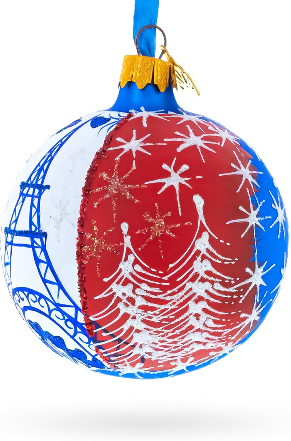 Eiffel Tower Glass Ball Christmas Ornament - 3.25 Inch Paris Souvenir