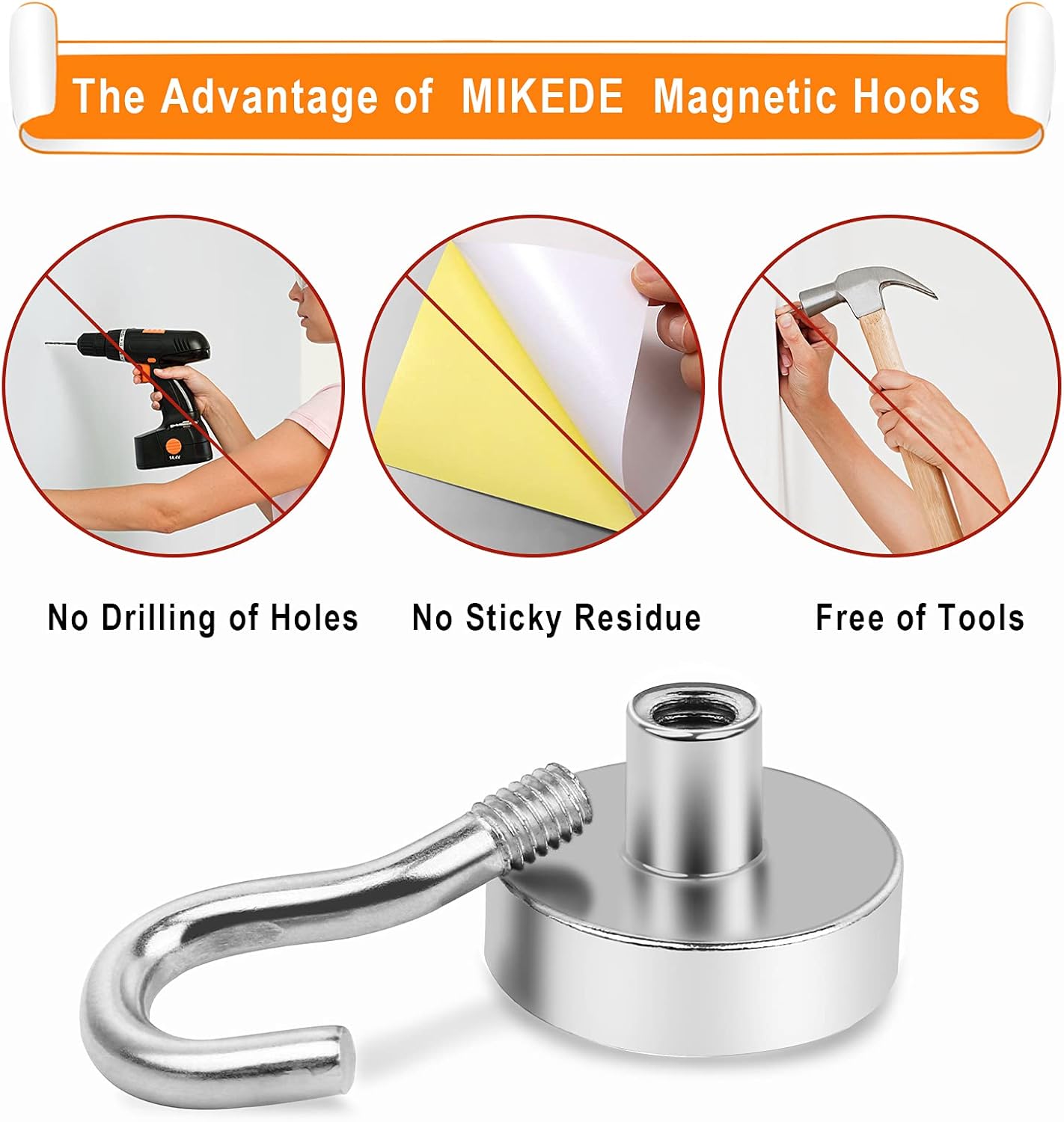 MIKEDE Heavy Duty Black Magnetic Hooks - 30LB Neodymium Magnets for Outdoor & Indoor Use | 35-Pack