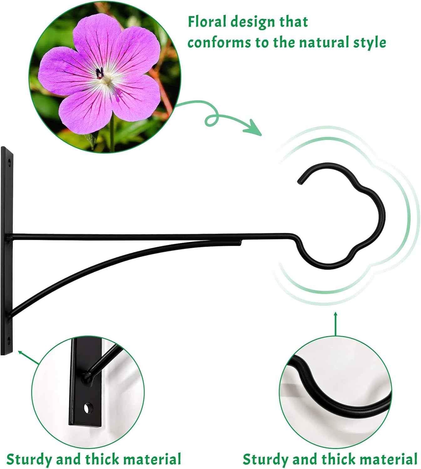 SNAIL GARDEN Hanging Plant Bracket - 2-Pack Metal Plant Hooks for Outdoor Baskets | Black Iron Design