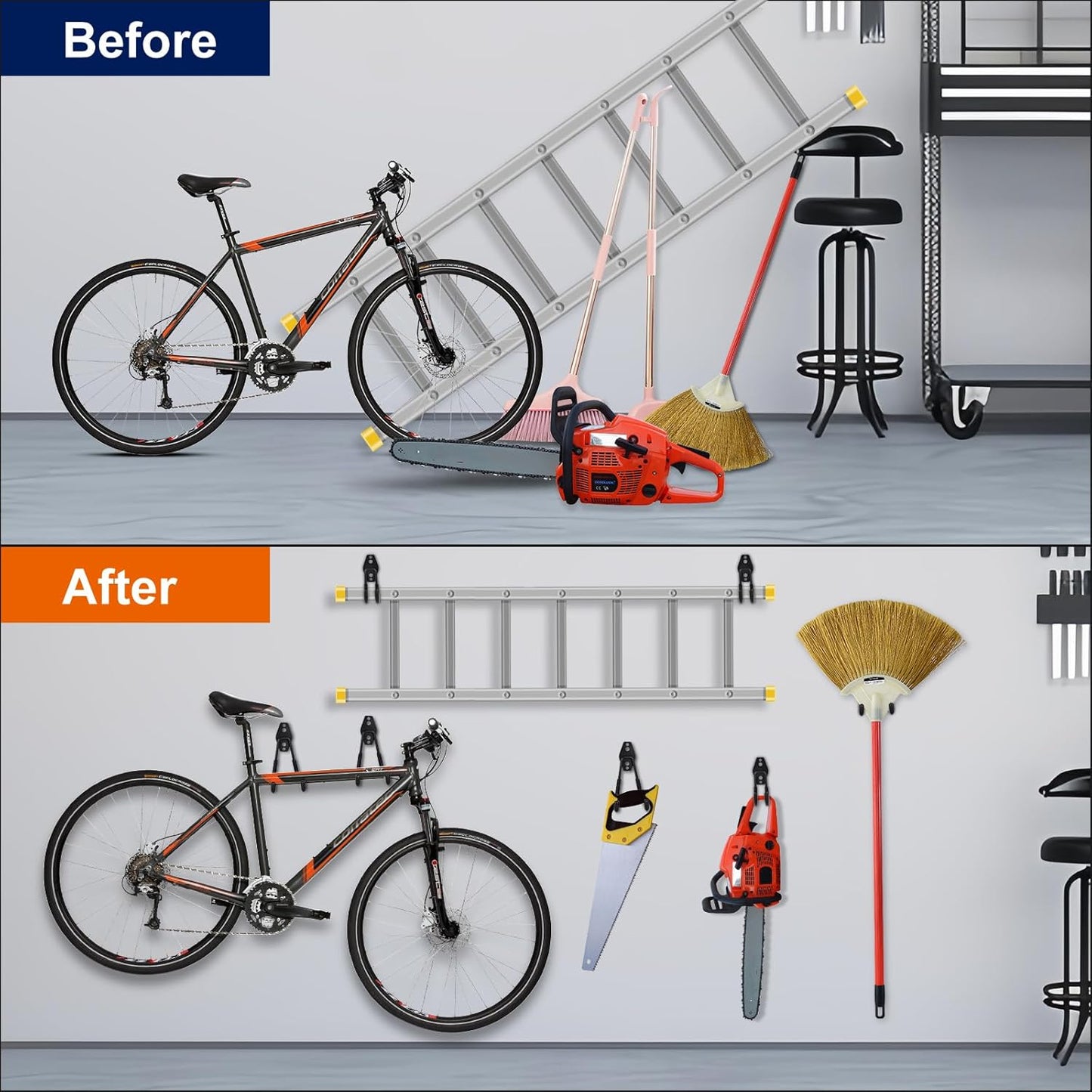 Skiennix 18-Pack Garage Hooks - Heavy-Duty Anti-Slip Coating for Bicycles, Ladders & Tools
