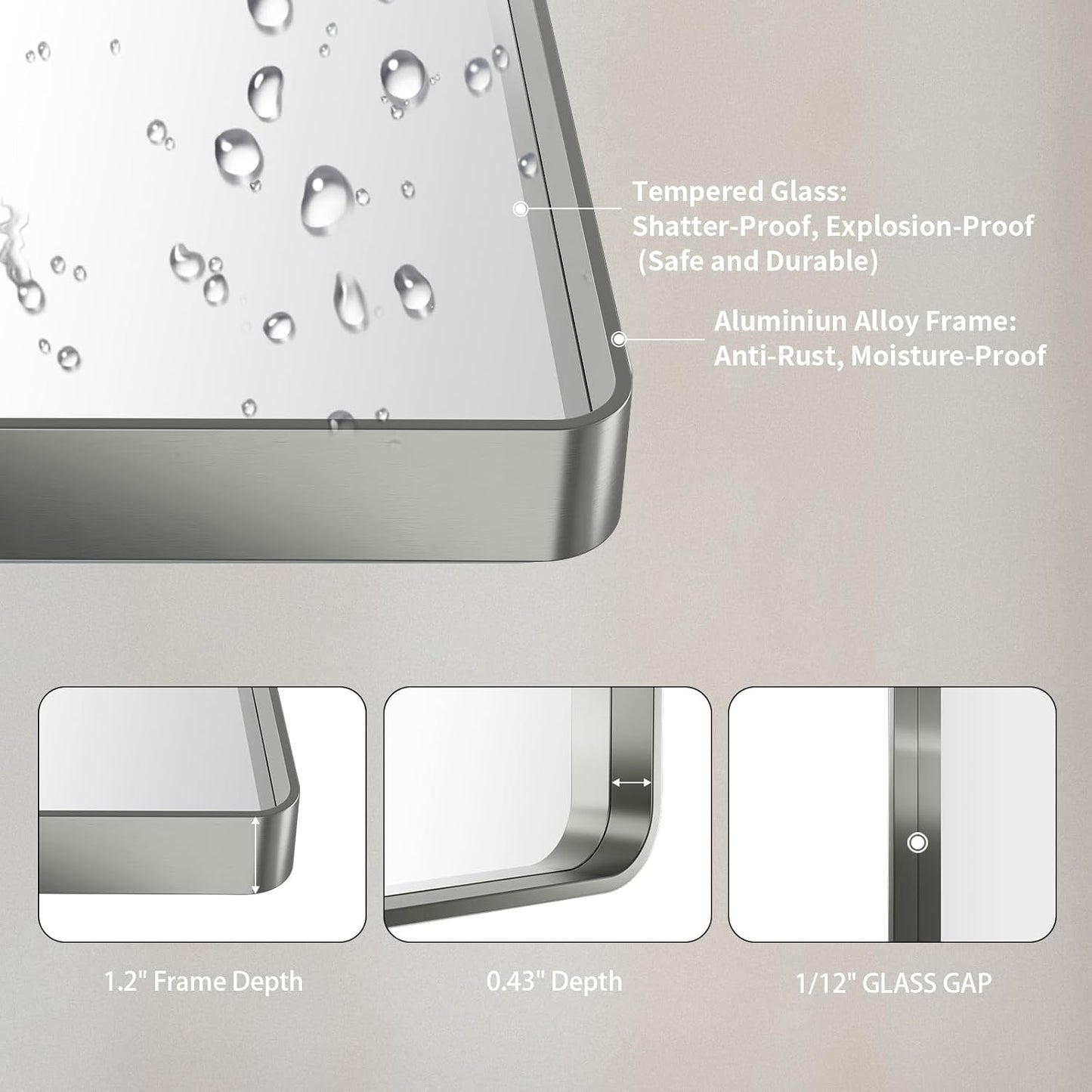 LOAAO Brushed Nickel Bathroom Mirror - 60x40 Inch Rounded Rectangle Design | Anti-Rust, Shatter-Proof, Versatile Hanging Options