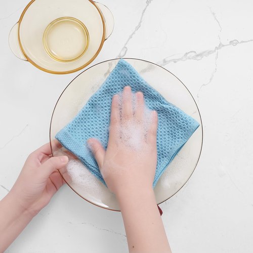 Homaxy 100% Cotton Waffle Weave Kitchen Dish Cloths, Ultra Soft Absorbent Quick Drying Dish Towels, 12 x 12 Inches, 12-Pack, Sky Blue