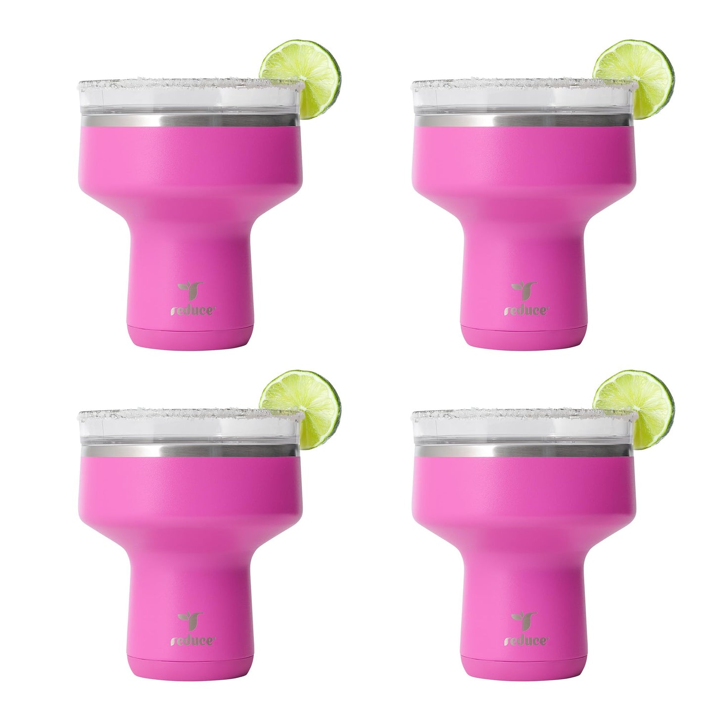 REDUCE Saltini 16oz Cocktail Tumbler - Insulated Margarita Tumbler with Lid-Keeps Drinks Cold for 10 Hours-360 Sippable Martini Glass Alternative-Shatterproof Perfect for Parties-Sunset Fuchsia-4 Pack