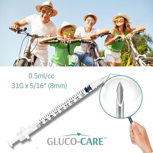 GLUCO-CARE 31G x 5/16’’ Syringes - 0.5 ml/cc, 100 Count for Precise Insulin Delivery