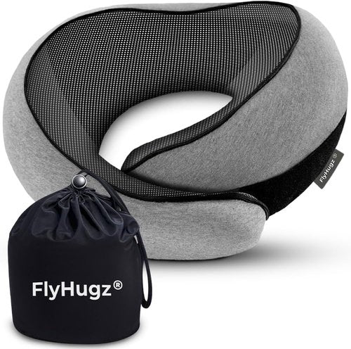 FlyHugz® Neck Travel Pillow - Ergonomic Memory Foam for Ultimate Comfort | Compact Design for Airplane, Car, and Home Use