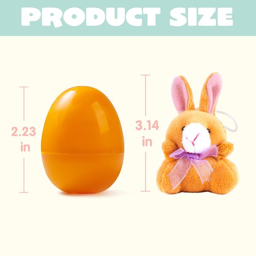 JOYIN 18 Pcs Pre-Filled Easter Eggs with Plush Animal Toys, Egg Filled Keychain for Kids Hunt Goodie Bag Fillers Basket Stuffers and Party Favor, Classroom Prize Supplies