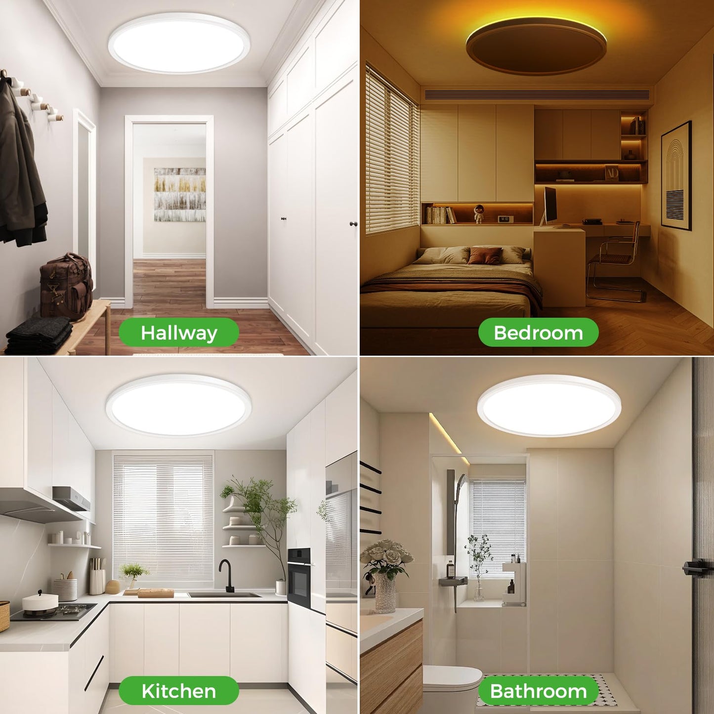 zemty 15 Inch LED Ceiling Light with Night Light 1800K, 3000K/4000K/6500K Dimmable Ceiling Light Fixtures with Remote Control, Low Profile Ceiling Lighting for Bedroom Living Room Kitchen-White