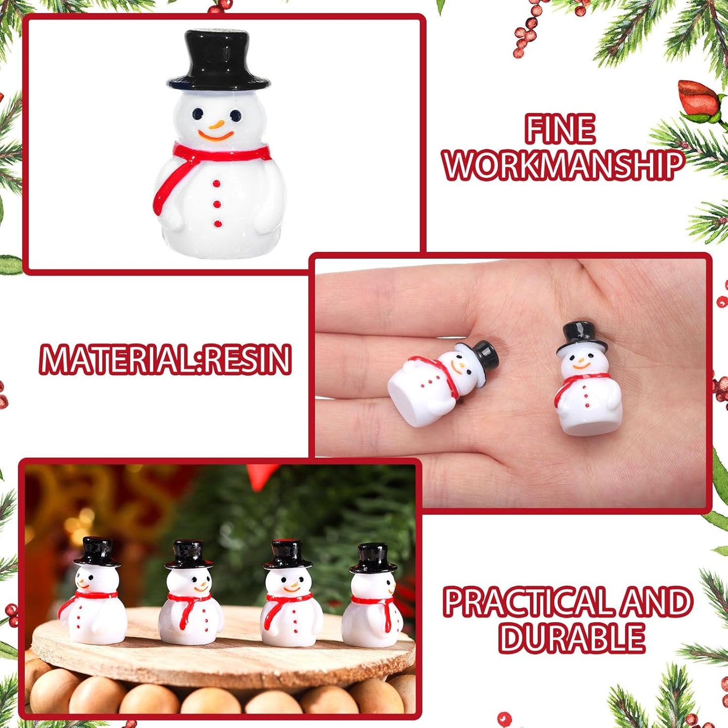 Liliful Mini Snowman Figurines - 50 Pcs Winter Resin Decorations for Christmas | Tiny Ornaments for DIY Crafts