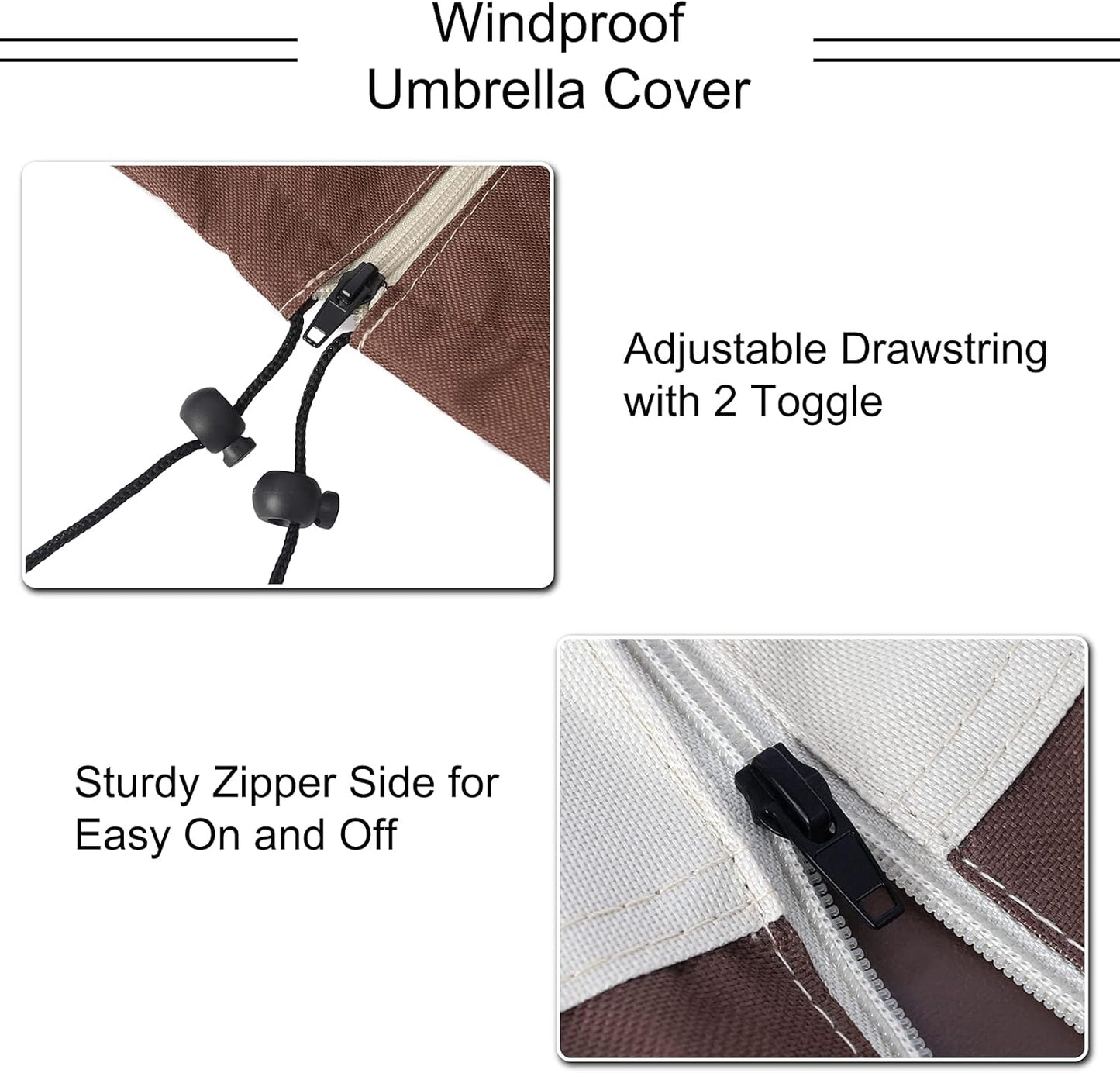 Patio Umbrella Cover - Heavy Duty 600D Oxford, Waterproof Protection for 7ft to 10ft Umbrellas | Beige & Brown