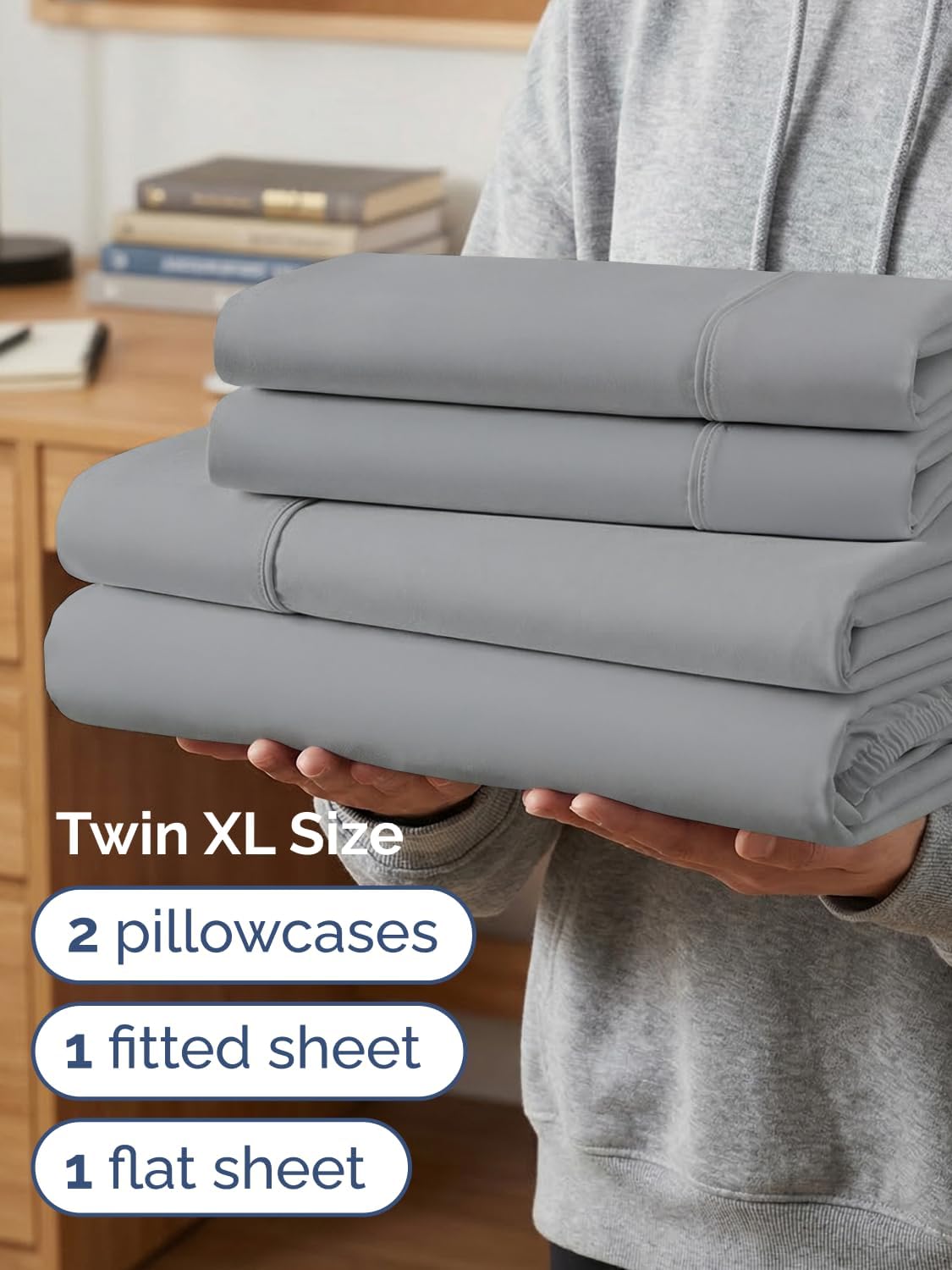 Skiennix Extra Deep Twin XL Sheet Set | 4-Piece Breathable Cooling Sheets - Luxury Hotel Quality - Steel Blue