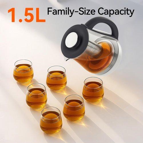 Electric Kettle With Infuser, 1.5L Electric Tea Kettle With Temperature Control, Glass Kettle & Hot Water Boiler,1200W Fast heating for Pour Over Coffee, Brew Tea, Easy to Clean G888B