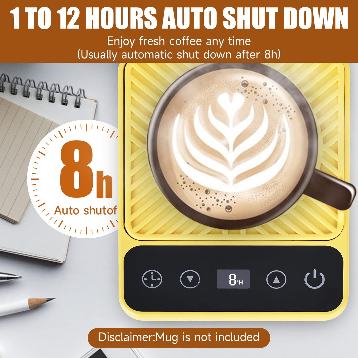 Mug Warmer - Electric Coffee Mug Warmer with Timer,Coffee Cup Warmer for Desk Auto Shut Off,Smart 6-Temperature Control, Coffee Accessories for Coffee Lovers, Yellow