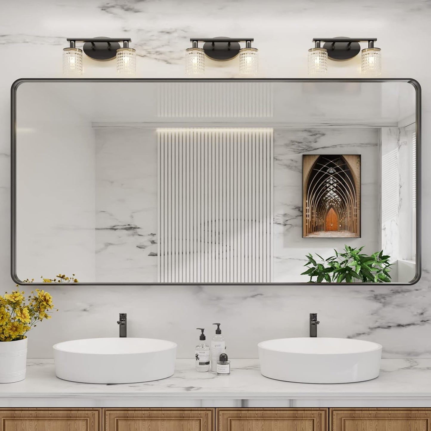 LOAAO Black Metal Framed Bathroom Mirror - 72x36 Inch Large Rounded Rectangle, Anti-Rust & Shatter-Proof