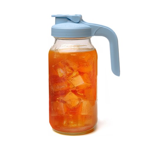 County Line Kitchen Glass Mason Jar Pitcher with Lid - Wide Mouth, 2 Quart (64 oz) - Heavy Duty, Leak Proof - Sun & Iced Tea Pitcher, Cold Brew Coffee, Breast Milk Storage, Water - Sky Blue