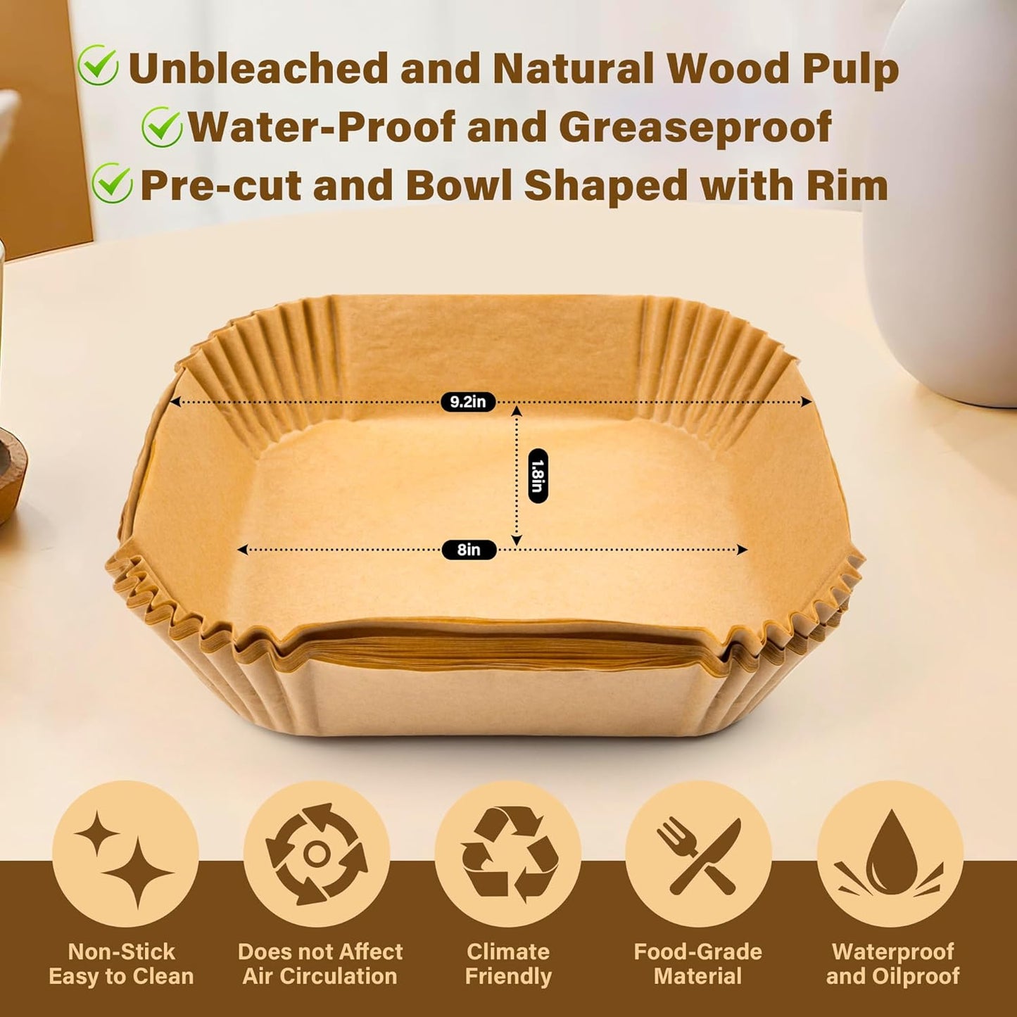 Air Fryer Liners 125 Pcs | Unbleached 8-Inch Non-Stick Parchment Paper for 5-8QT Fryers