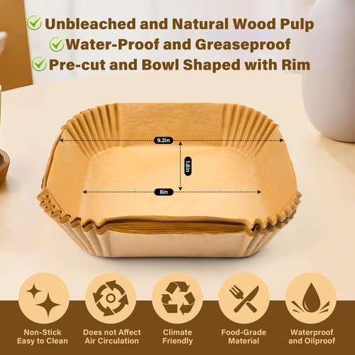 Air Fryer Liners Disposable 150Pcs, 8" Square Parchment Paper Liner for Air Fryer, Baking, Roasting and Microwave, Non-Stick Airfyer Liners Accessories