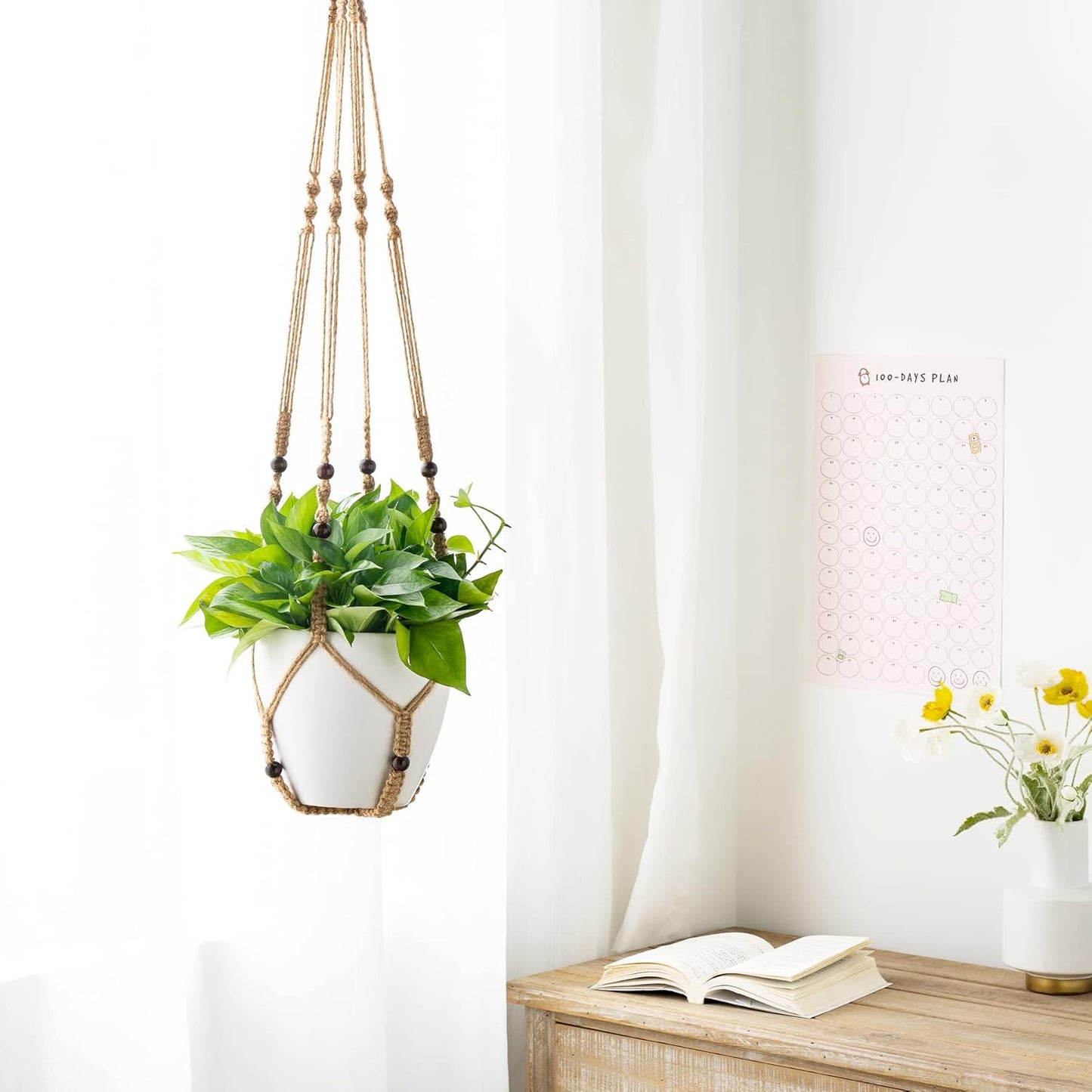 Mkono Macrame Plant Hanger - Extra Long 43 Inch Holder for 12 Inch Pots | Stylish Indoor/Outdoor Decor, Brown
