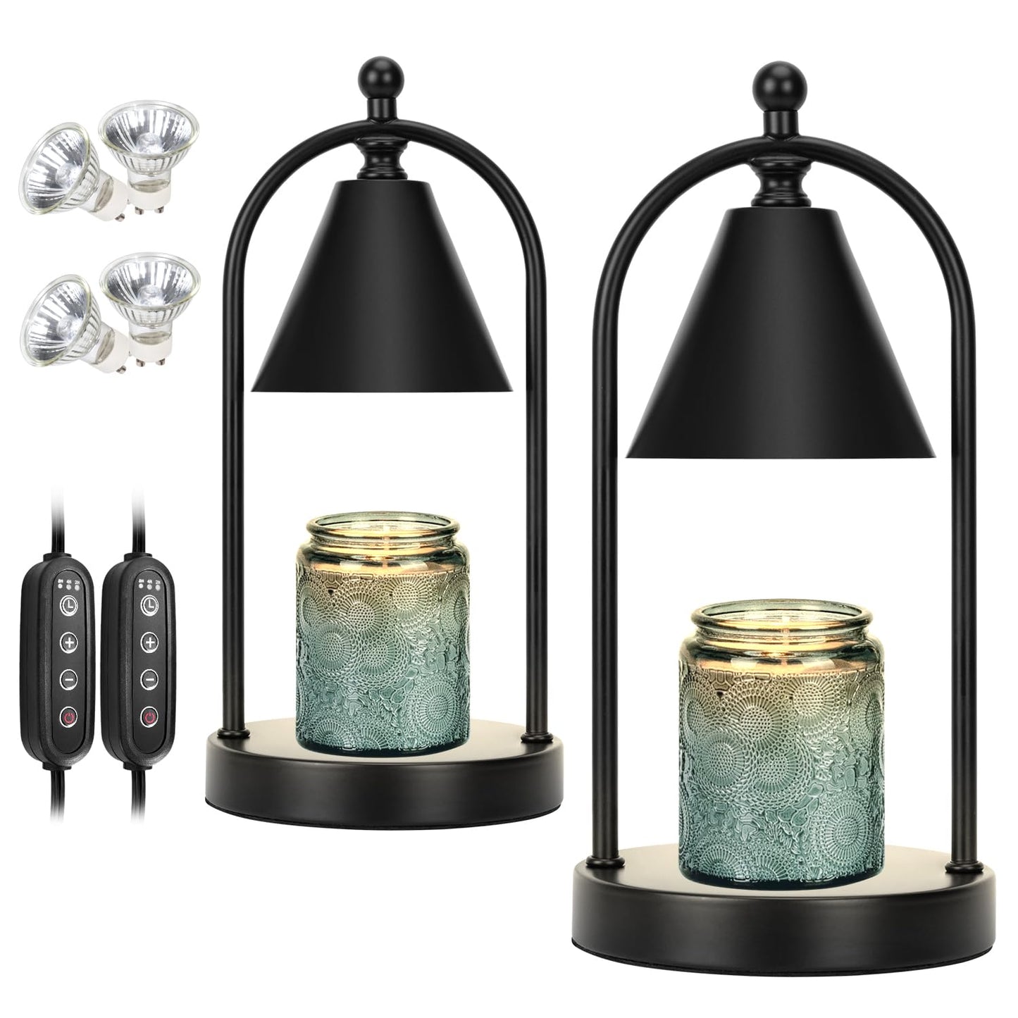 Soilsiu 2 Packs Candle Warmer Lamp with Timer, Electric Black Candle Warmer Light for Bedroom, Dimmable Wax Melts Warmer for Candle Jars, Home Decor Beside Lamp Gifts for Women