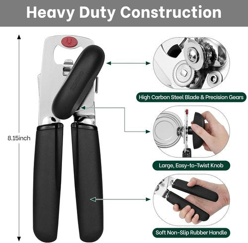 Beneno Can Opener - Heavy Duty Manual Design with Magnet Lid Lifter & Ergonomic Grip | Black