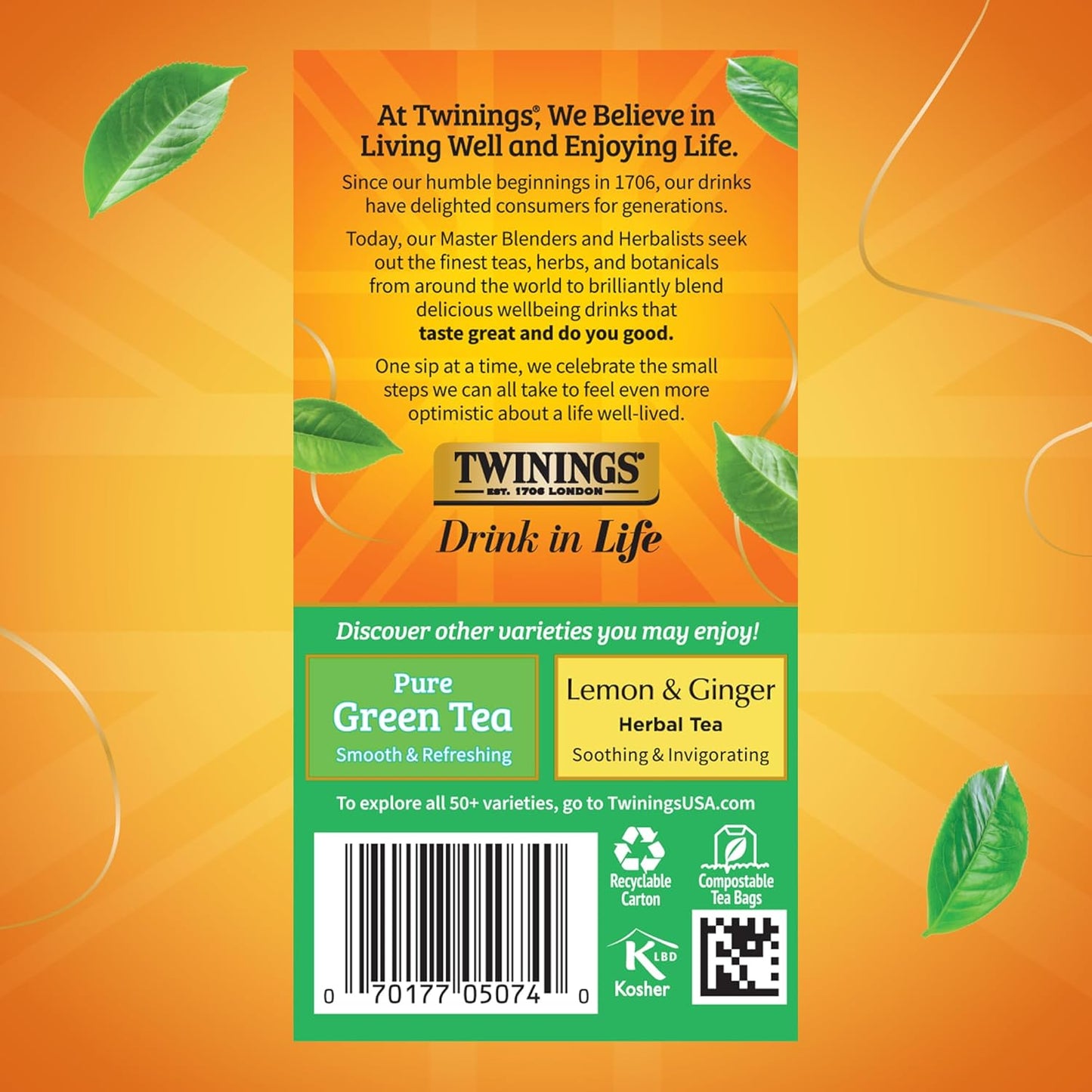 Twinings Green Tea - Jasmine Flavor, Individually Wrapped Bags, 20 Count (Pack of 6) - Caffeinated & Refreshing