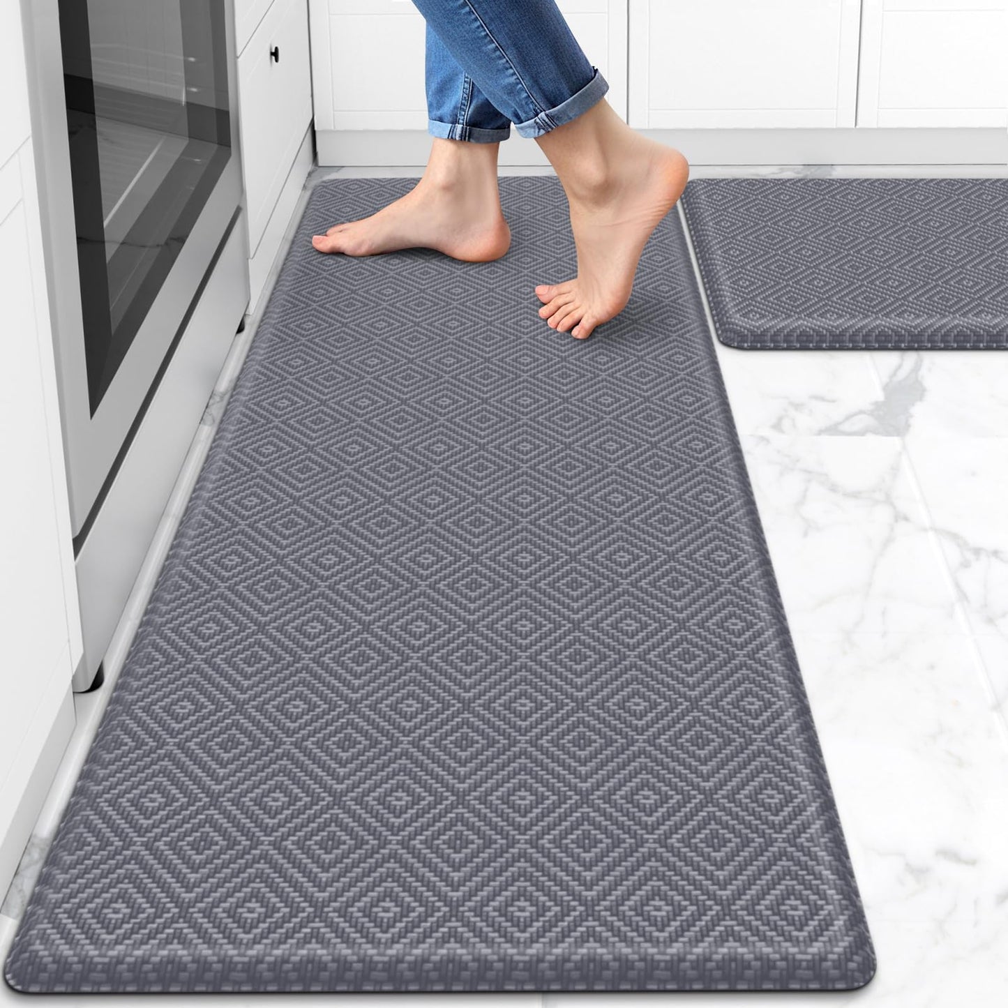 Mattitude Kitchen Mat 2PCS Kitchen Rugs Cushioned Anti-Fatigue Rug Waterproof Standing Desk Mat Kitchen Mats for Floor Kitchen Rug Set for Kitchen, Sink, Office 17.3"×30"+17.3"×47"-0.47inch Light Grey