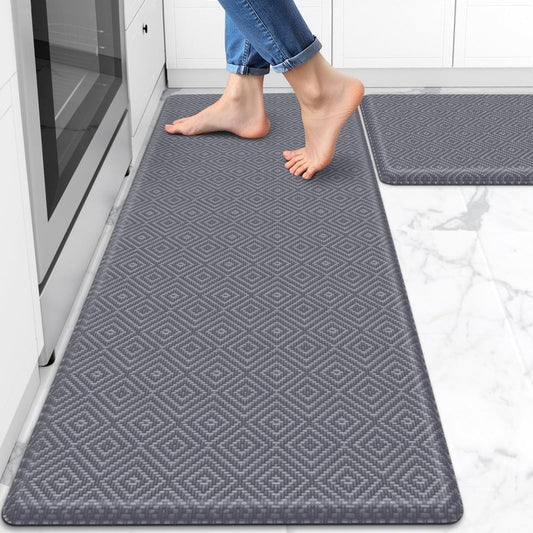 Mattitude Kitchen Mat 2PCS Kitchen Rugs Cushioned Anti-Fatigue Rug Waterproof Standing Desk Mat Kitchen Mats for Floor Kitchen Rug Set for Kitchen, Sink, Office 17.3"×30"+17.3"×47"-0.47inch Light Grey