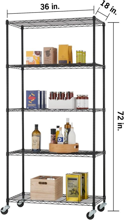 5-Tier Adjustable Wire Shelving - NSF Certified Kitchen & Garage Storage Rack | 400-2000 lb Capacity, 36” x 18” x 72”, Black