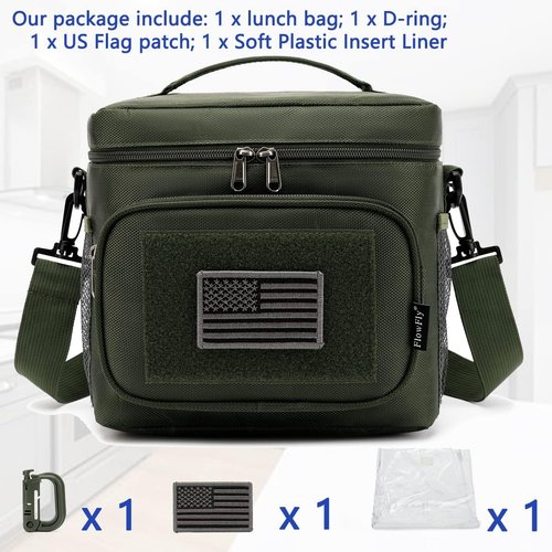 FlowFly Tactical Lunch Bag - Large Insulated Cooler Tote for Men & Women | Army Green, MOLLE/PALS Webbing