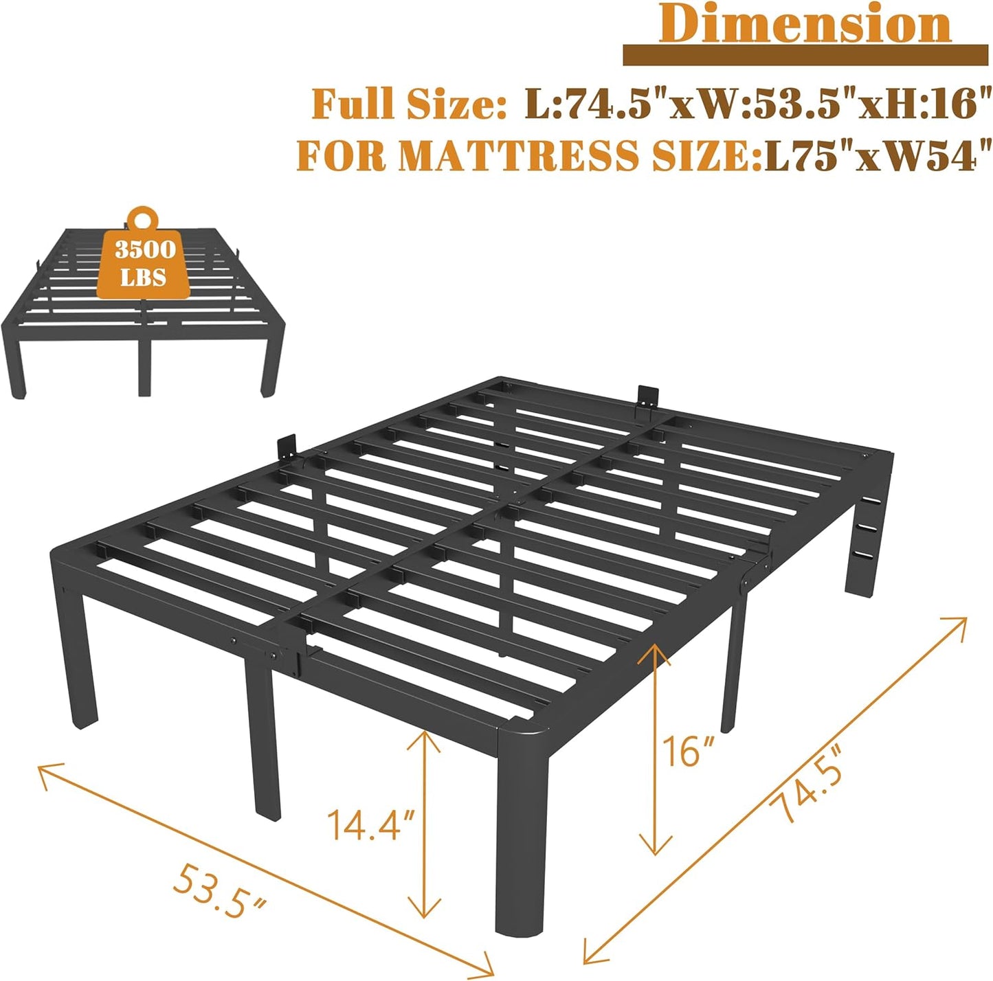 Metal Platform Bed Frame by [Brand Name] - 16-Inch Heavy Duty Black Design | No Box Spring Needed, Easy Assembly