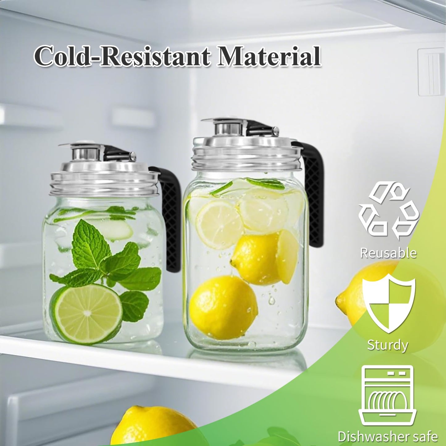 2PCS Mason Jar Pour Spout Lid Stainless Steel with Handle,Wide Mouth Pour Spout Flip Cap Lids for Mason Jars, Reusable Mason Jars Lid,Leak Proof Seal, for Drinking Salad Dressing & Food