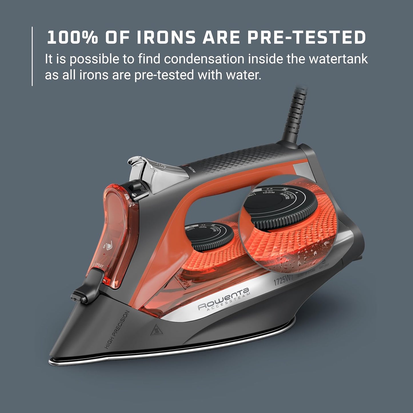 Rowenta Access Steam Iron - Powerful Vertical Steaming & Anti-Drip Protection | Red Color