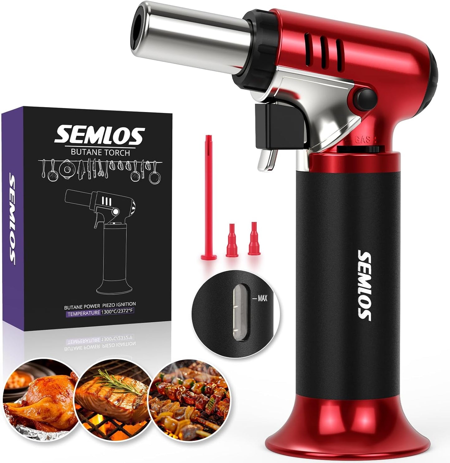 Semlos Butane Torch - Refillable Kitchen Lighter with Safety Lock & Adjustable Flame | Ideal for DIY, Crème Brûlée & Soldering