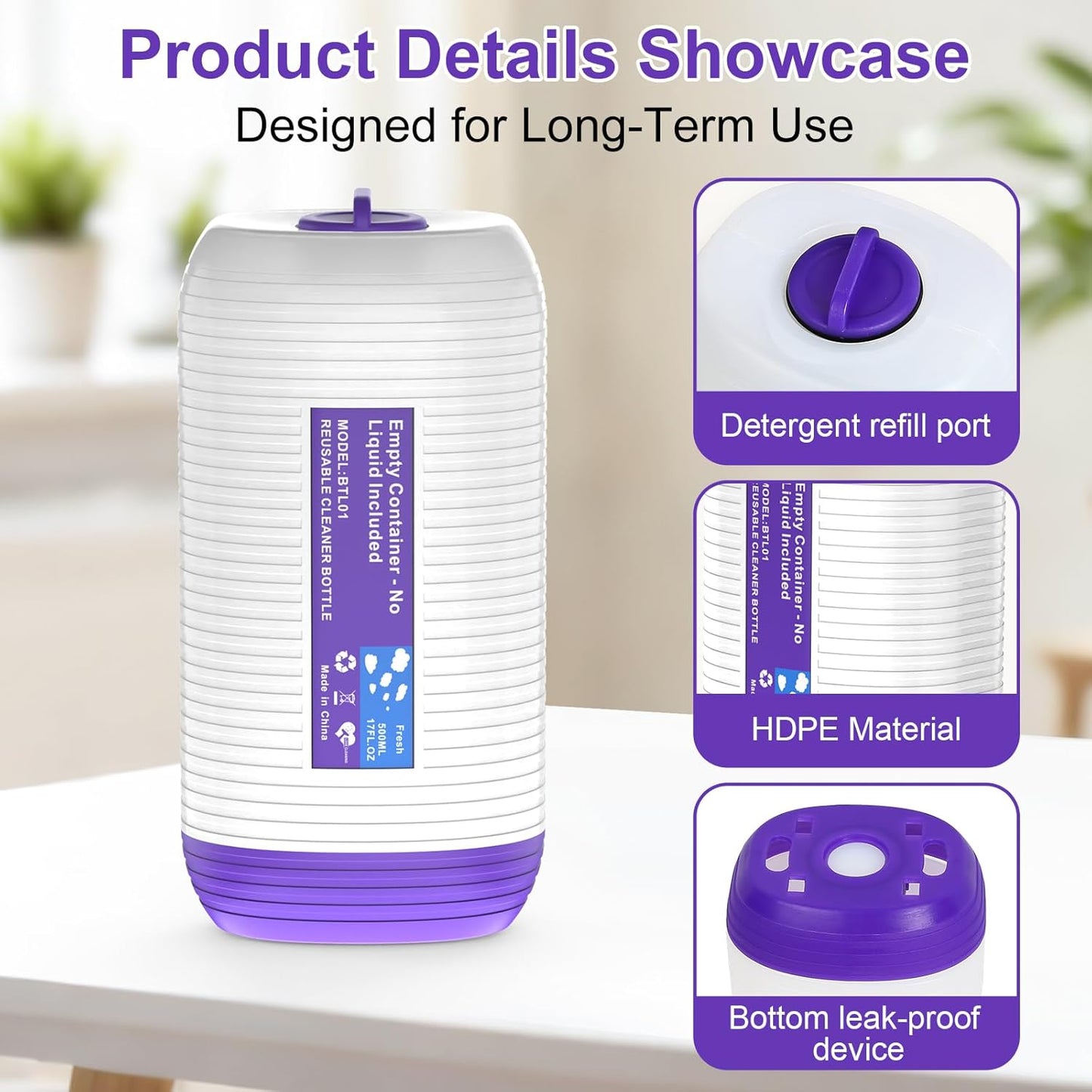 Skiennix Refillable Bottle for Swiffer Power Mop - 500ML Reusable Solution Container with 6 Leak-Proof Seals & Funnel