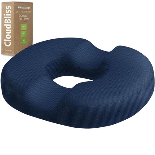 CloudBliss Donut Pillow Seat Cushion Chair Pad for Tailbone Pain Relief and Hemorrhoids, Memory Foam Seat Chair Cushion for Men and Women for Home & Office, (Blue-2XL)