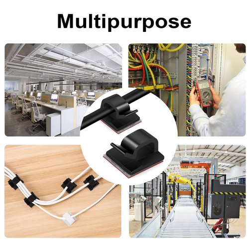 60PCS Cable Clips, KGROTE Outdoor Light Wire Clips Adhesive Cable Hooks Cord Organizer Holder for Desk, Wall Cable Management, Christmas Lights, Christmas Ornaments, Fairy Lights (Black)